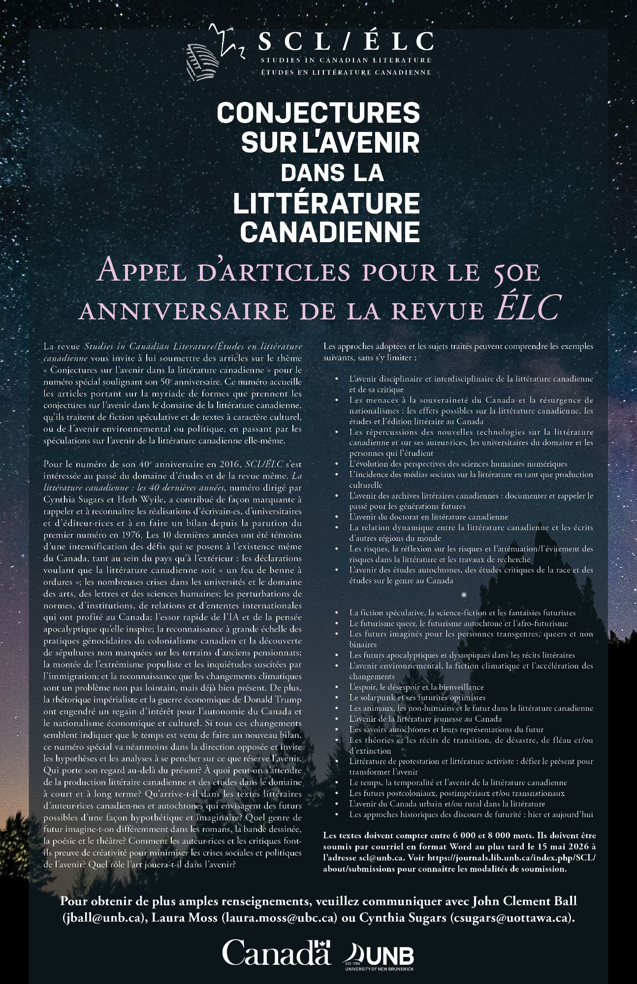Conjectures sur l’avenir dans la littérature canadienne (50e anniversaire de la revue Études en littérature canadienne)