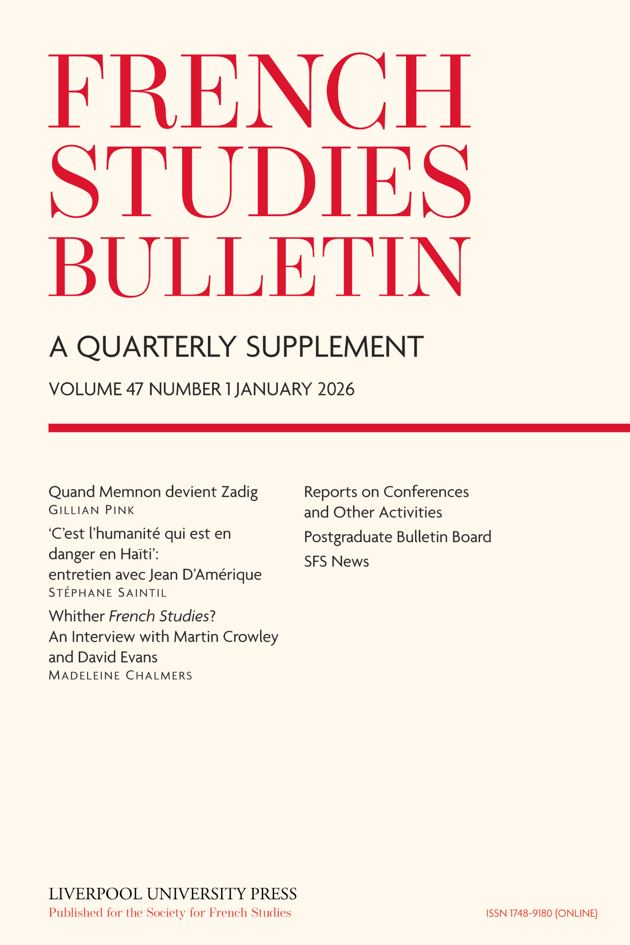 French Studies Bulletin, vol. 47.1