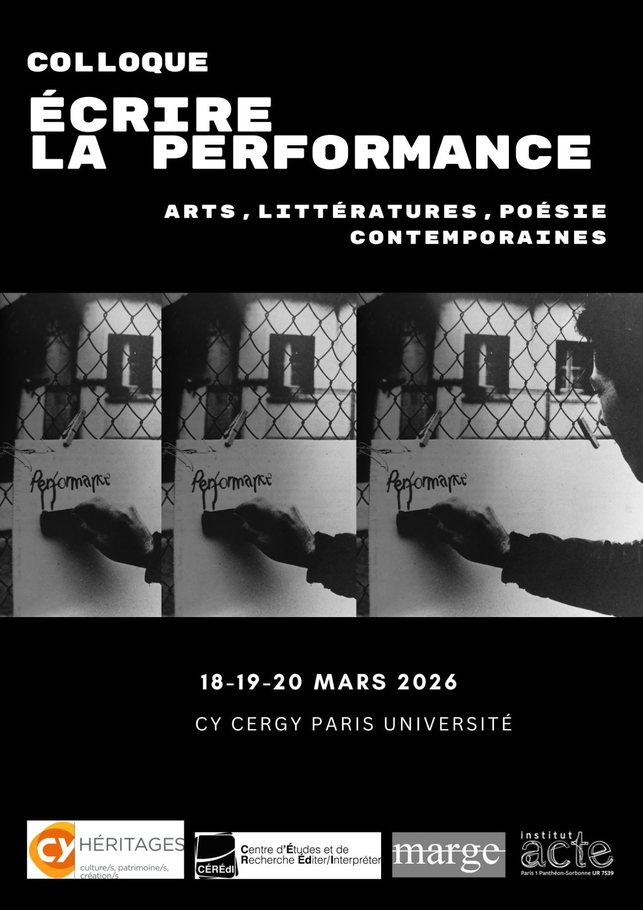 Ecrire la performance : arts, littératures, poésie contemporaine (Cergy Paris Université)