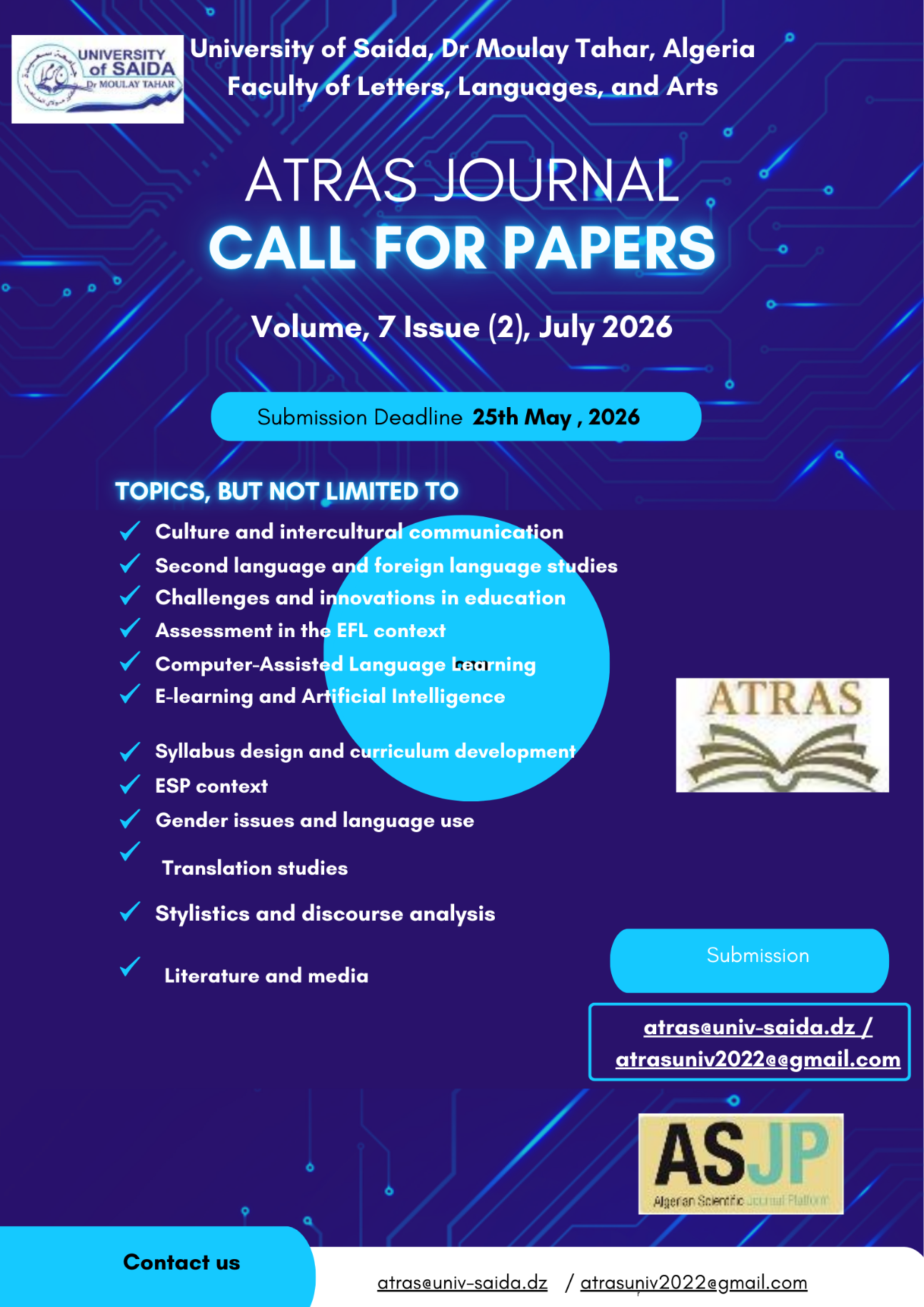 Atras Journal. Call for Papers - Varia, vol. 7-2, July 2026