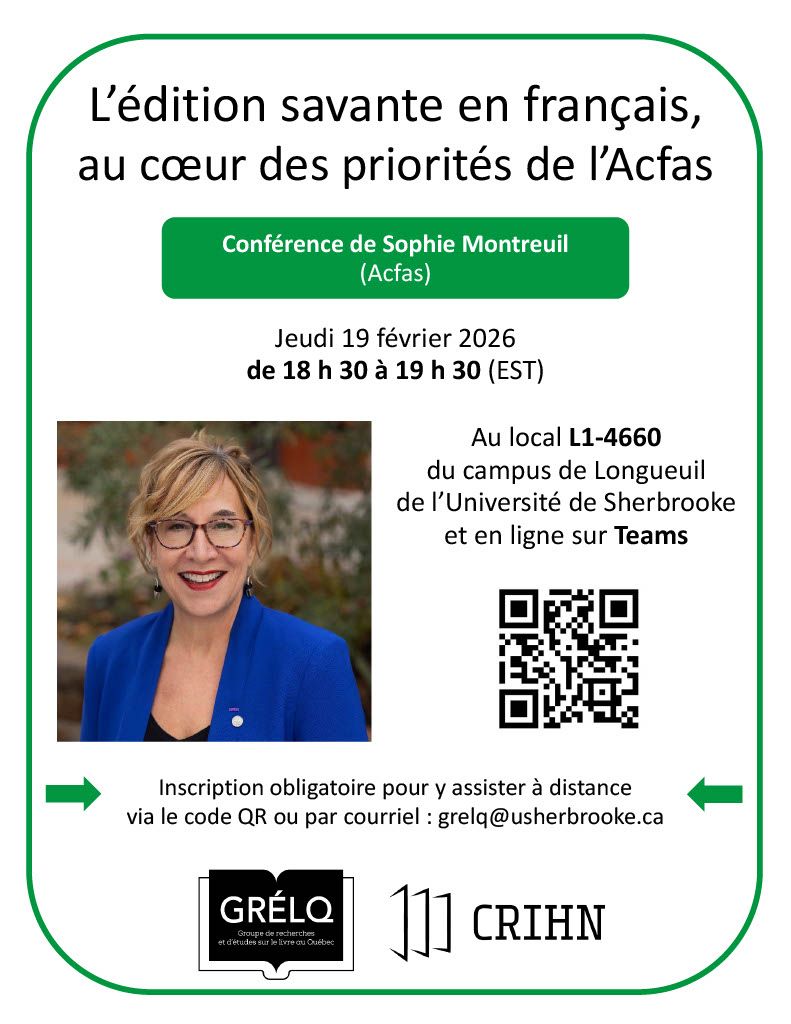 L’édition savante en français, au cœur des priorités de l’Acfas. Conf. de Sophie Montreuil (Univ. de Sherbrooke & en ligne)