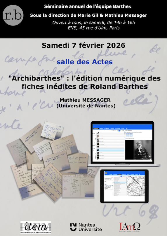 ArchiBarthes - 3e séance du séminaire Barthes (ENS, Paris & en ligne)