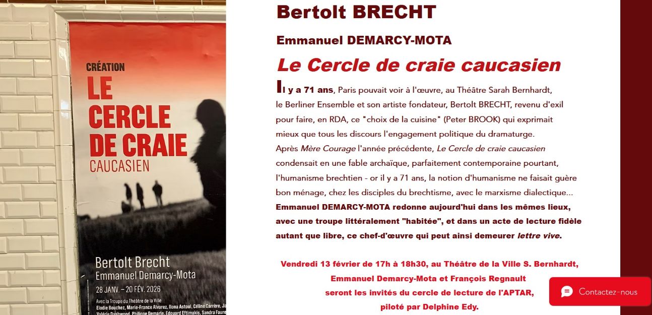 Brecht par Emmanuel Demarcy-Mota : un cercle de lecture de l'Académie populaire du théâtre et des arts du récit (Théâtre de la Ville, Paris)