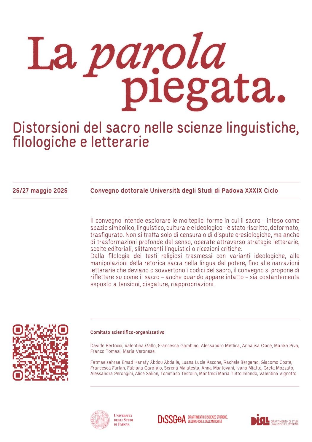 La parola piegata. Distorsioni del sacro nelle scienze linguistiche, filologiche e letterarie (Padova)