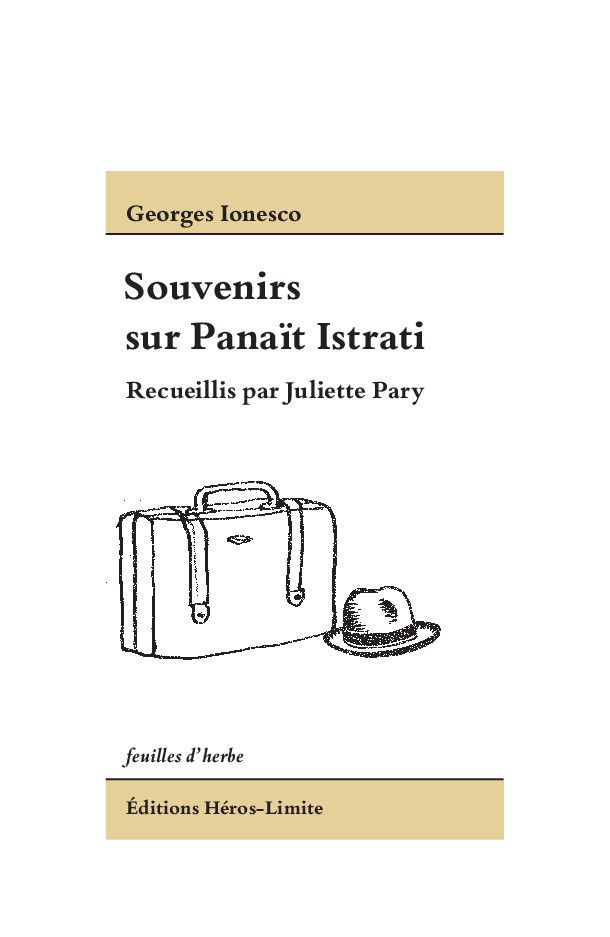 Georges Ionesco, Juliette Pary, Souvenirs sur Panaït Istrati (1952)