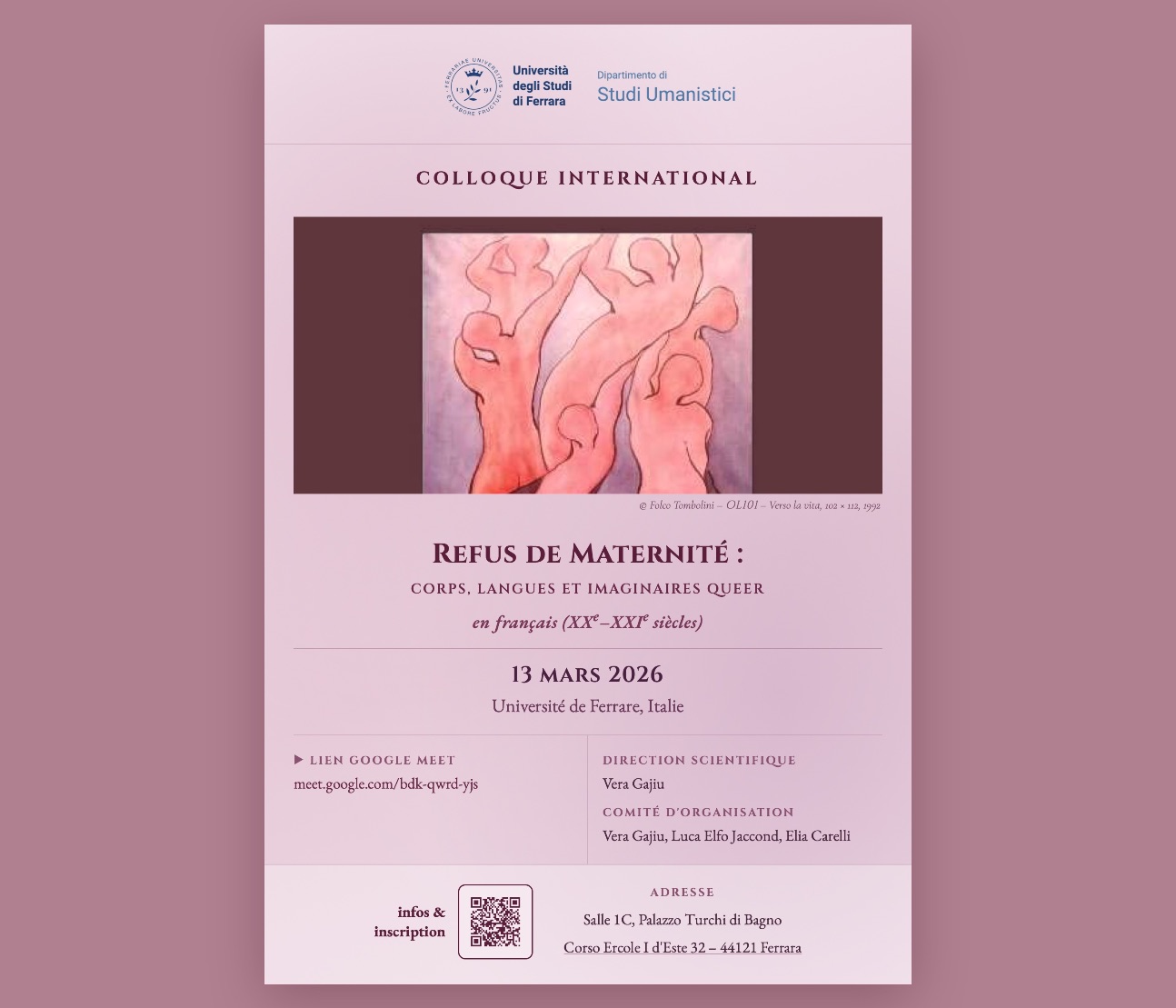 Refus de maternité. Corps, langues et imaginaires queer en français, XXe-XXIe s. (Ferrare, Italie)