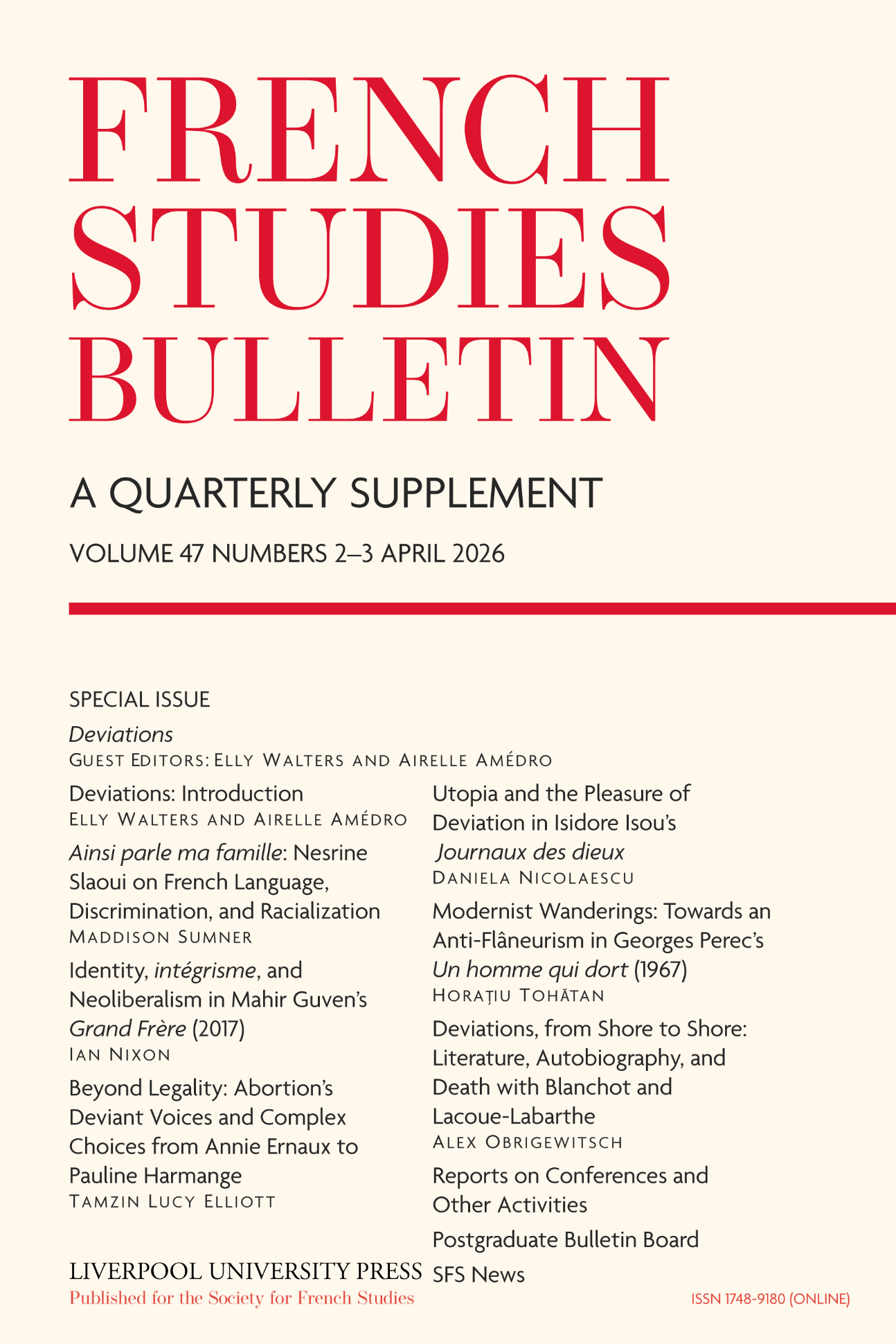 French Studies Bulletin, vol. 47-2.3 : 