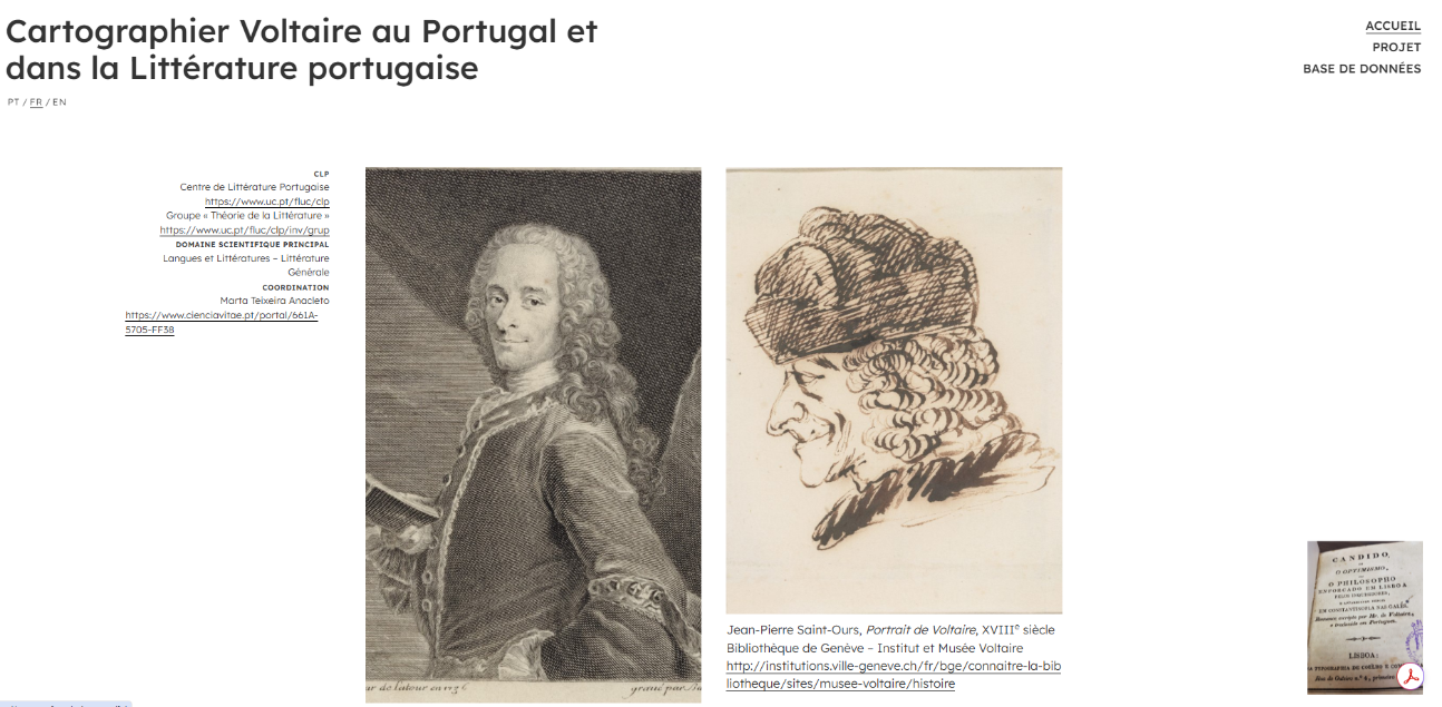 Cartographier Voltaire au Portugal. Base de données & anthologie numérique des traductions portugaises de Voltaire (XVIIIe-XXIe s.)
