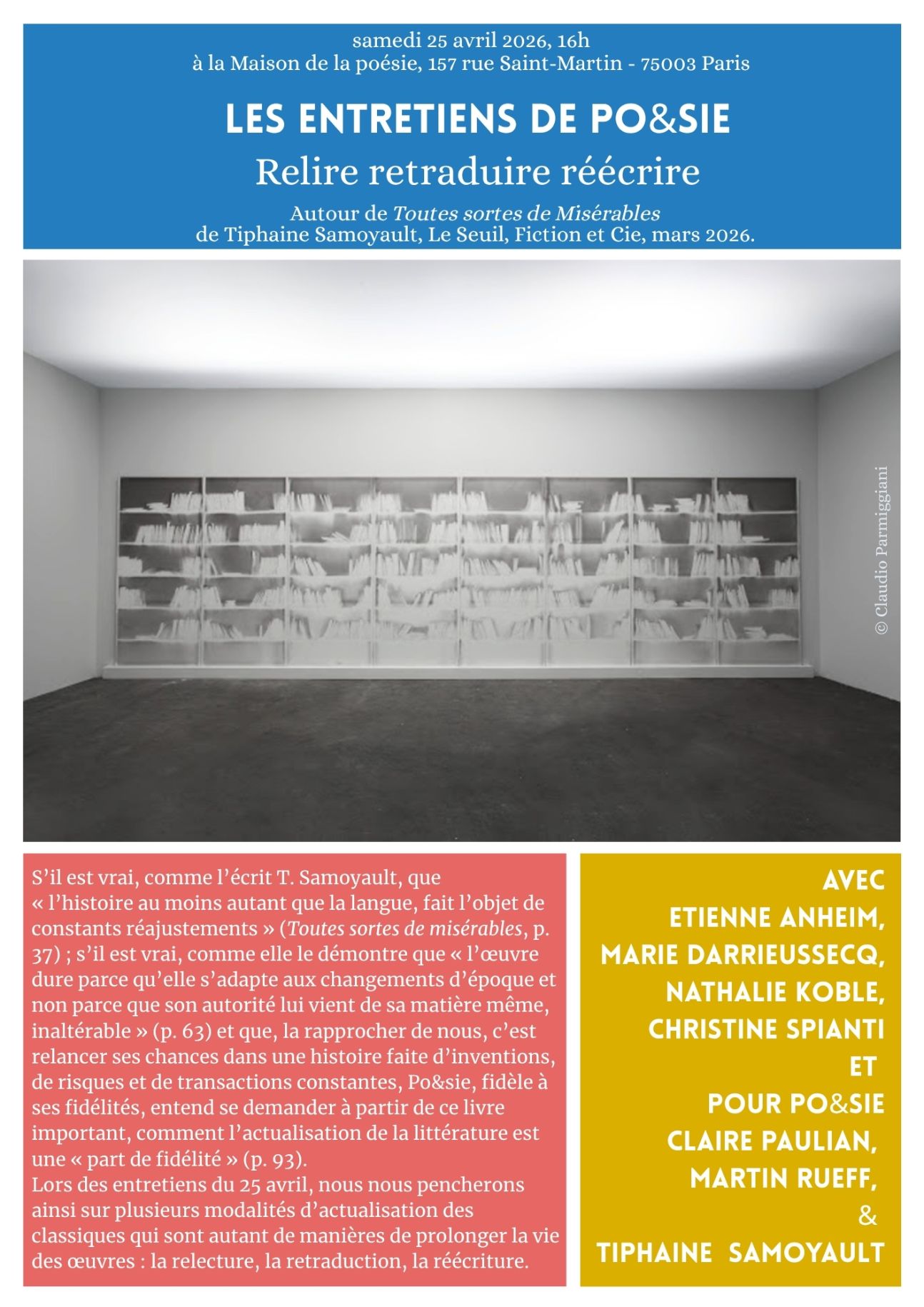 Relire retraduire réécrire. Les entretiens de Po&Sie (Maison de la Poésie, Paris)