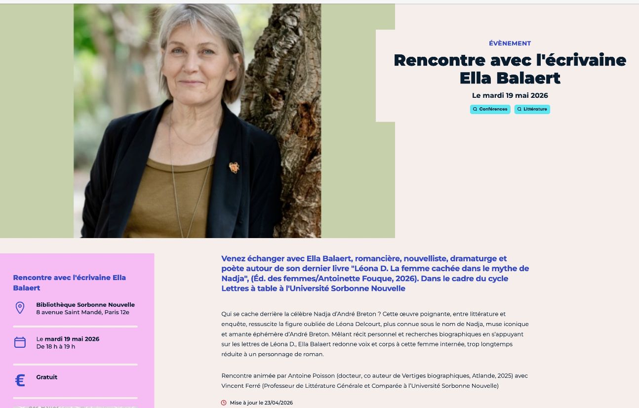 Rencontre avec Ella Balaert et Vincent Férré autour de Léona Delcourt, dite Nadja