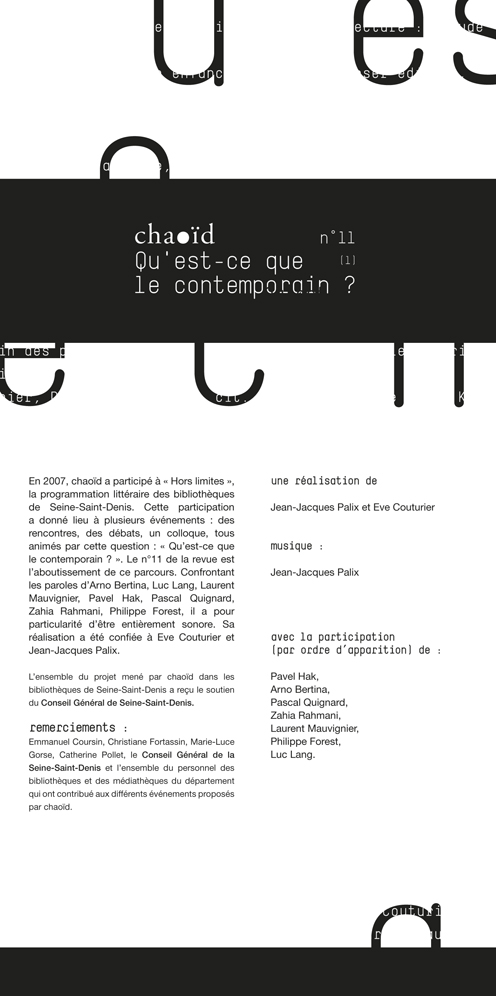 <em>Chaoïd</em>, 11: <em>Qu'est-ce que le contemporain?</em>