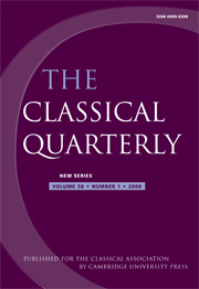 The Classical Quaterly, 58, 1 (2008).