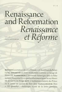 Renaissance and Reformation / Renaissance et Réforme, XXXI-4 : Henri III, la rhétorique et l'Académie du Palais 