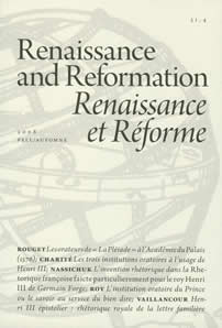Renaissance and Reformation / Renaissance et Réforme, XXXI-4 : Henri III, la rhétorique et l'Académie du Palais