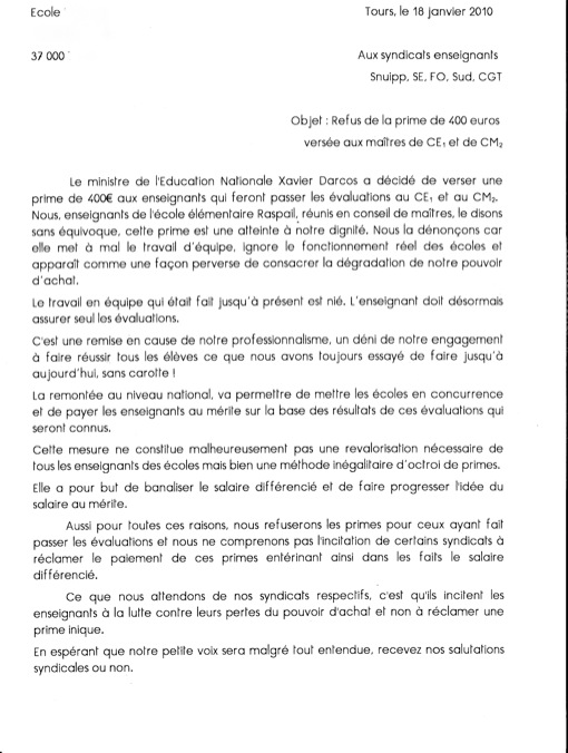 Des professeurs des écoles refusent les primes individuelles +