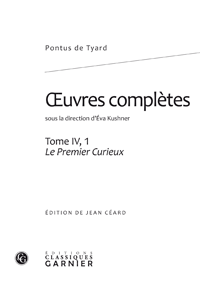 Pontus de Tyard, Oeuvres complètes, Tome IV, 1