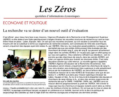La recherche va se doter d'un nouvel outil d'évaluation : l'AEREX<em></em>