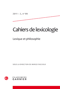 Cahiers de lexicologie, 2, n° 99 (2011) : 
