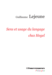 G. Lejeune, Sens et usage du langage chez Hegel