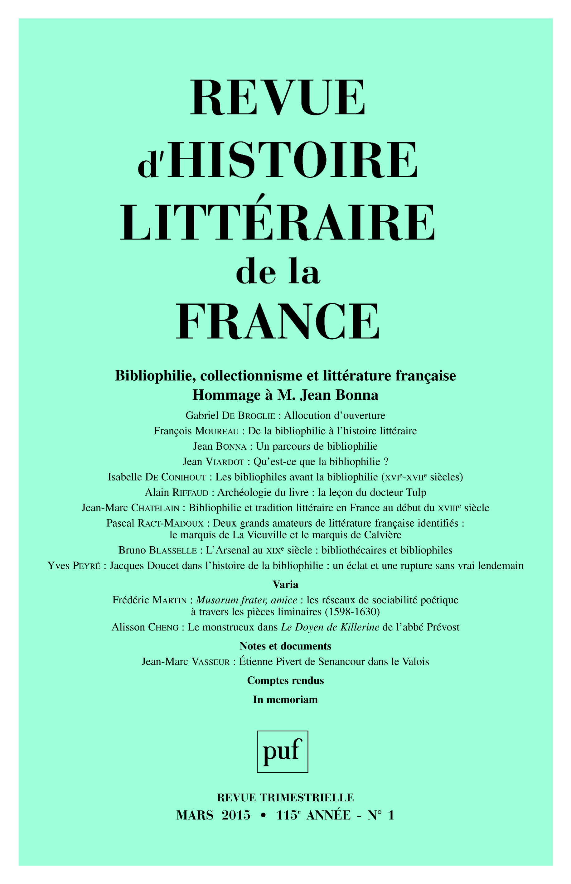 RHLF, n° 1, 2015 :