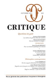 Critique, n°821 (octobre 2015): «Questions de goût»