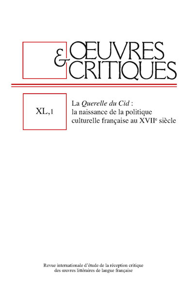 Œuvres & Critiques, XL, 1, 2015 : 