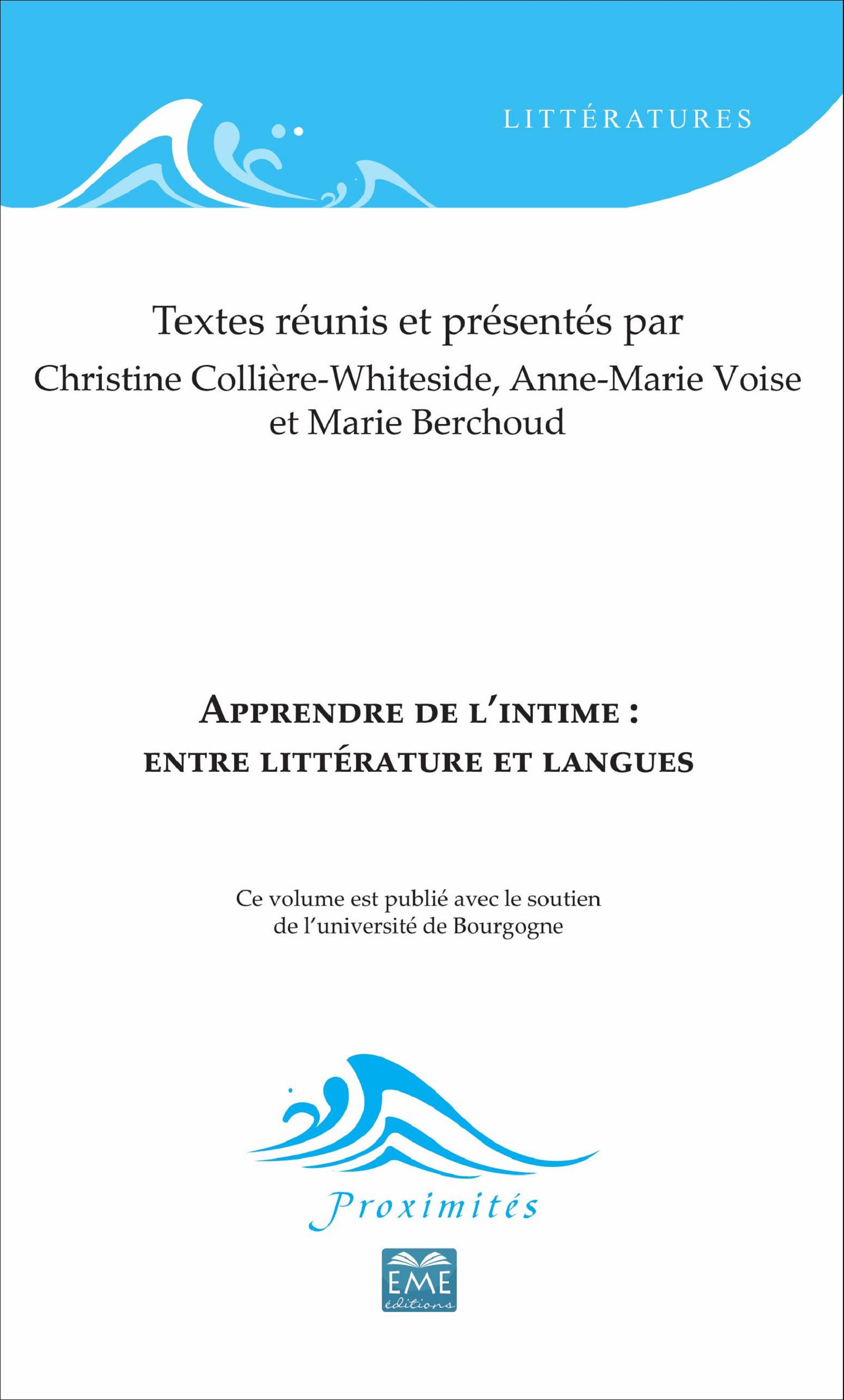 M. Berchoud, Ch. Collière-Whiteside, A.-M. Voise (dir.) Apprendre de l'intime. Entre littérature et langue