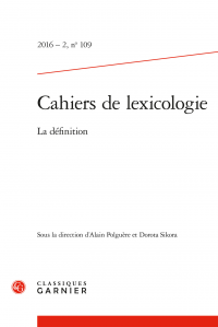 Cahiers de lexicologie n°109, «La définition»