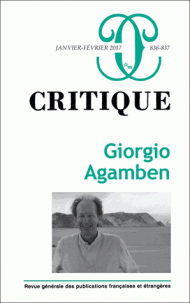 Critique, n° 836-837, janv. 2017 : Giorgio Agamben