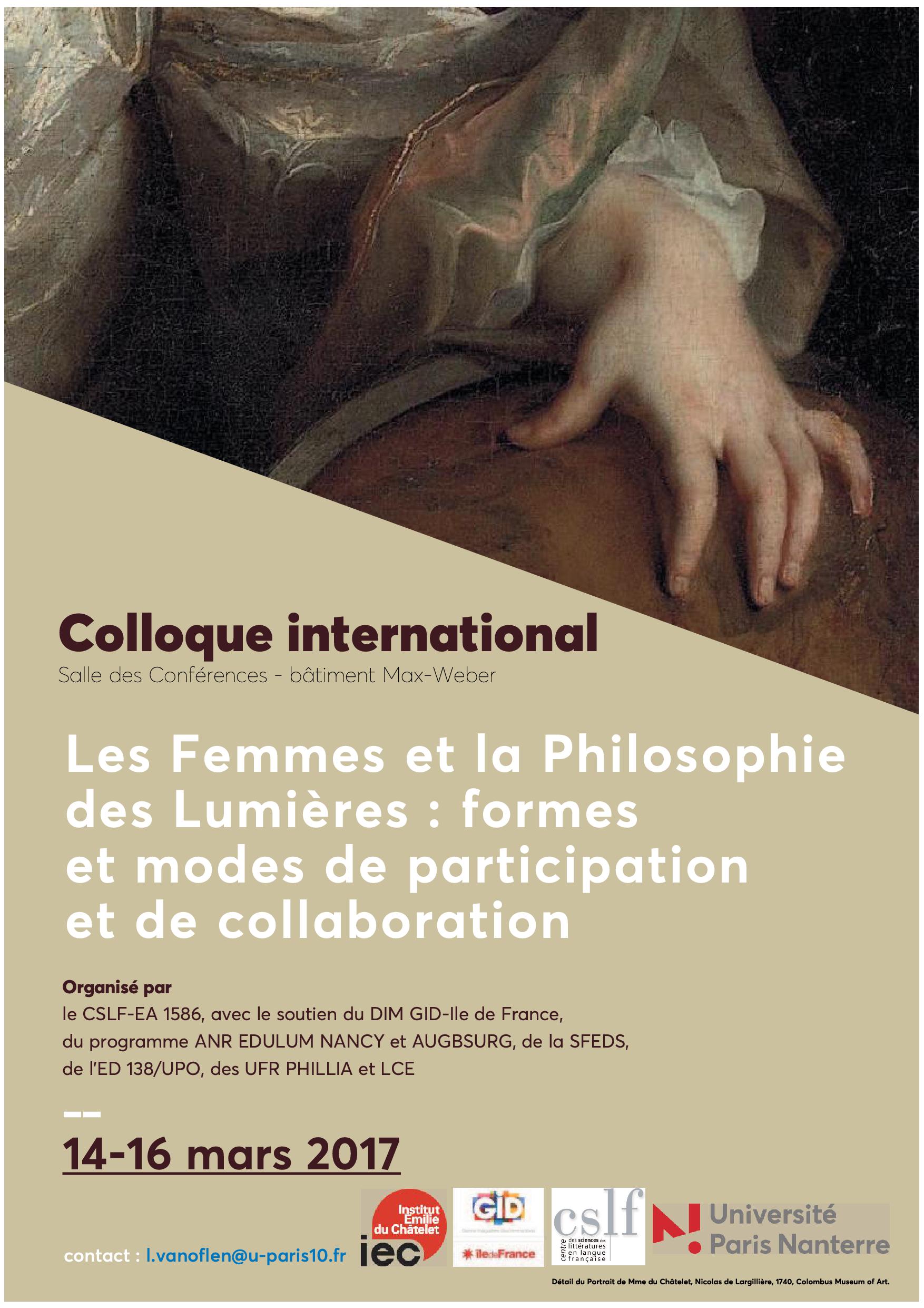 Les Femmes et la Philosophie des Lumières : formes et modes de participation et de collaboration (Nanterre)