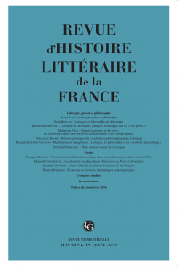 Revue d’histoire littéraire de la France, avril-juin 2017, 117e année, n° 2