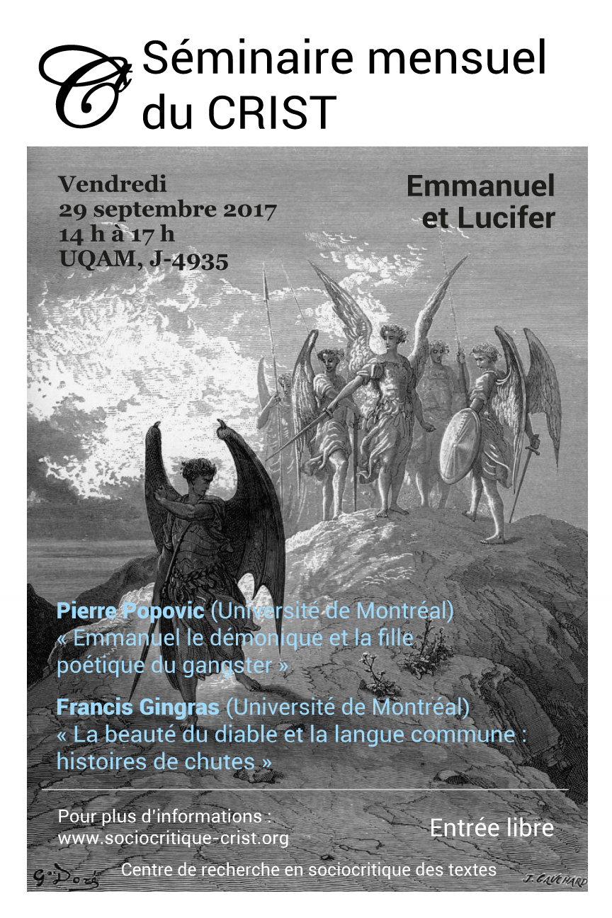 Emmanuel et Lucifer. Deuxième séance du séminaire mensuel du CRIST (Montréal)