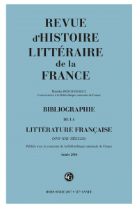 Bibliographie de la littérature française, RHLF 2017 (Année 2016)