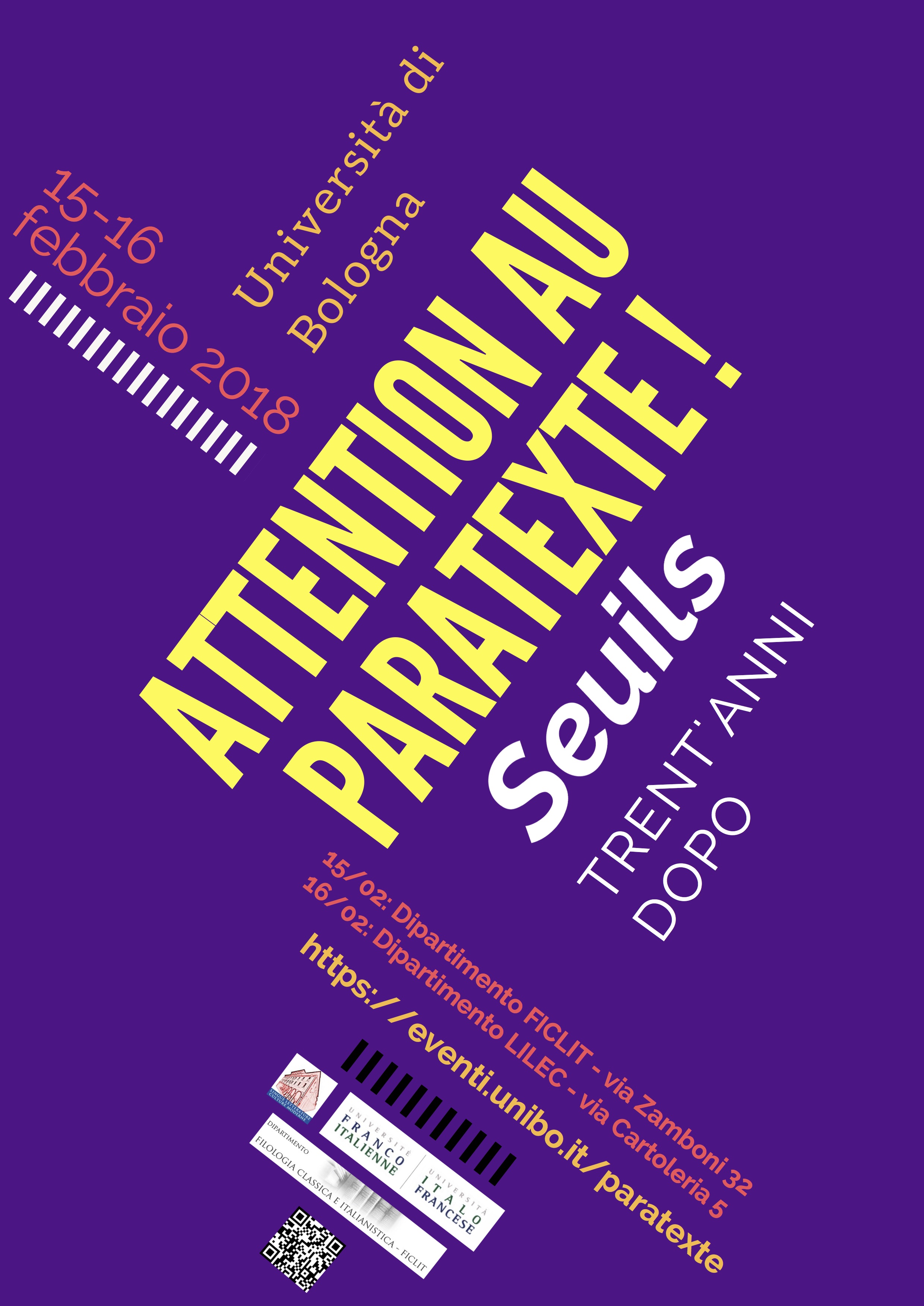 Attention au paratexte ! Seuils trent'anni dopo / Seuils trente ans après (Bologne)