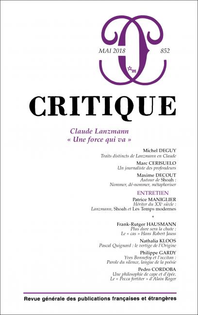 Critique, n° 852 : Claude Lanzmann.