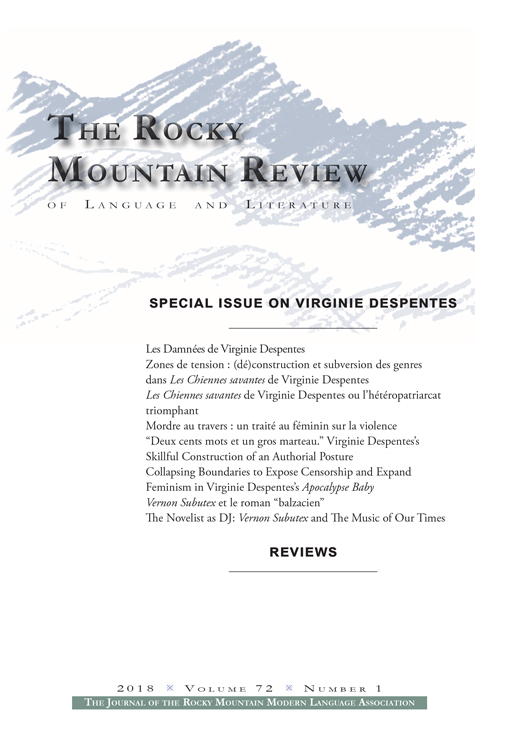 Rocky Mountain Review, 72-1, édition consacrée à Virginie Despentes 