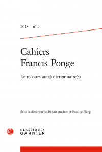 Cahiers Francis Ponge 2018, n° 1 : 