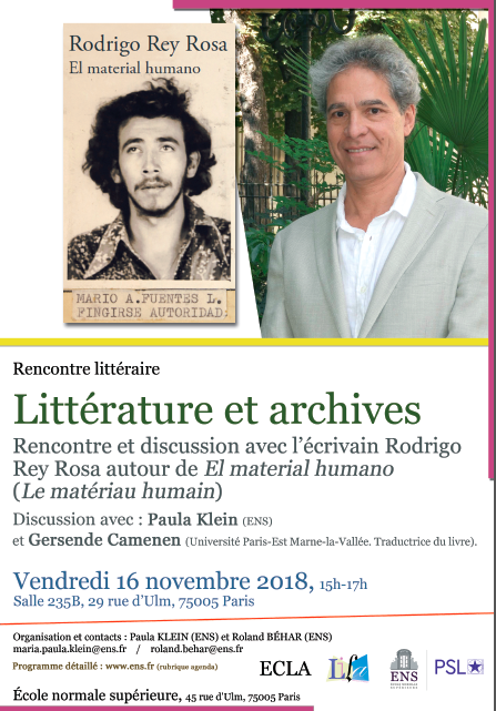 Littérature et archives : Rodrigo Rey Rosa, Le matériau humain (ENS Paris)