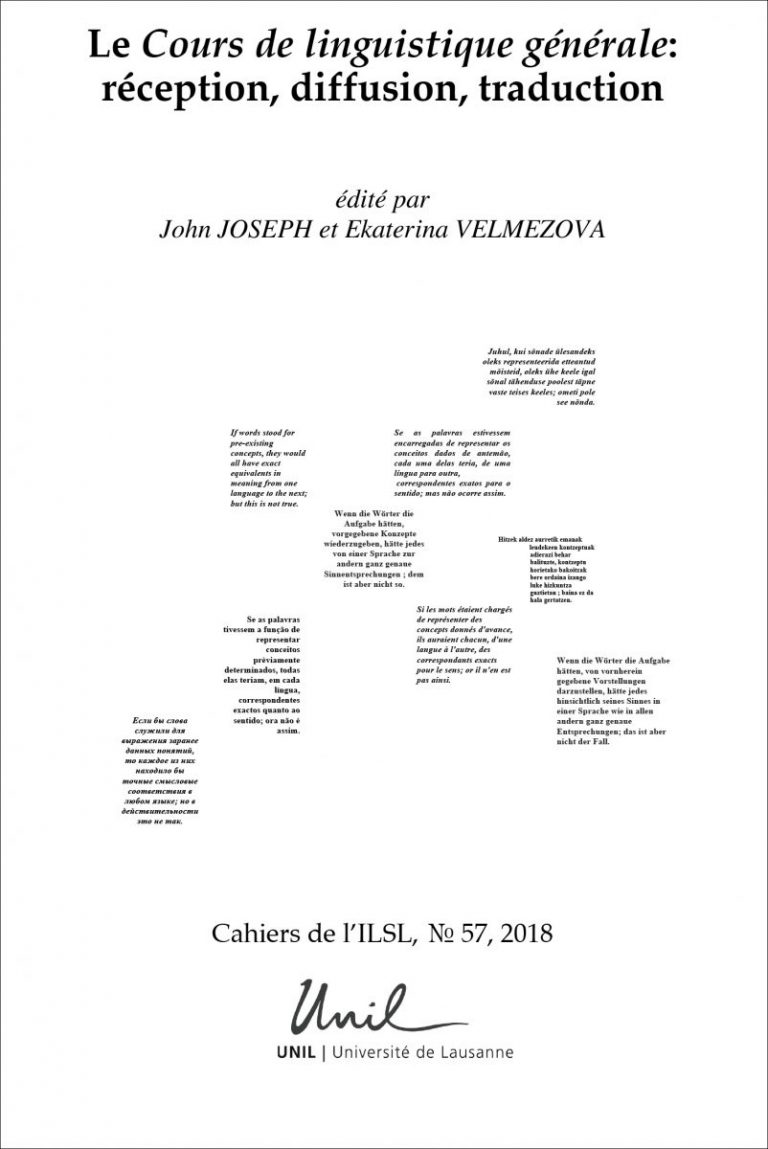 J. Joseph, E. Velmezova (dir.), Le Cours de linguistique générale : réception, diffusion, traduction