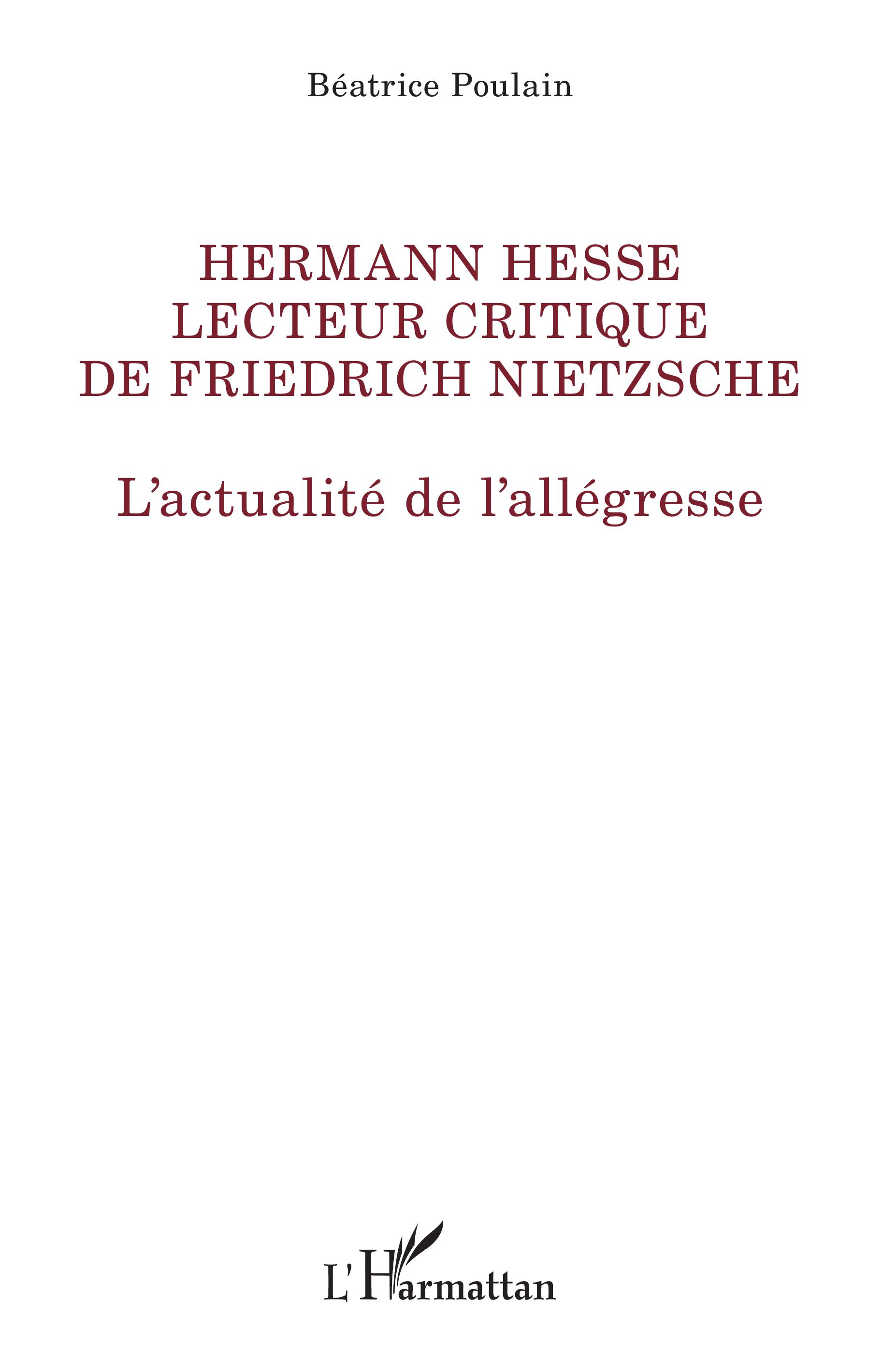 B. Poulain, Hermann Hesse lecteur critique de Friedrich Nietzsche