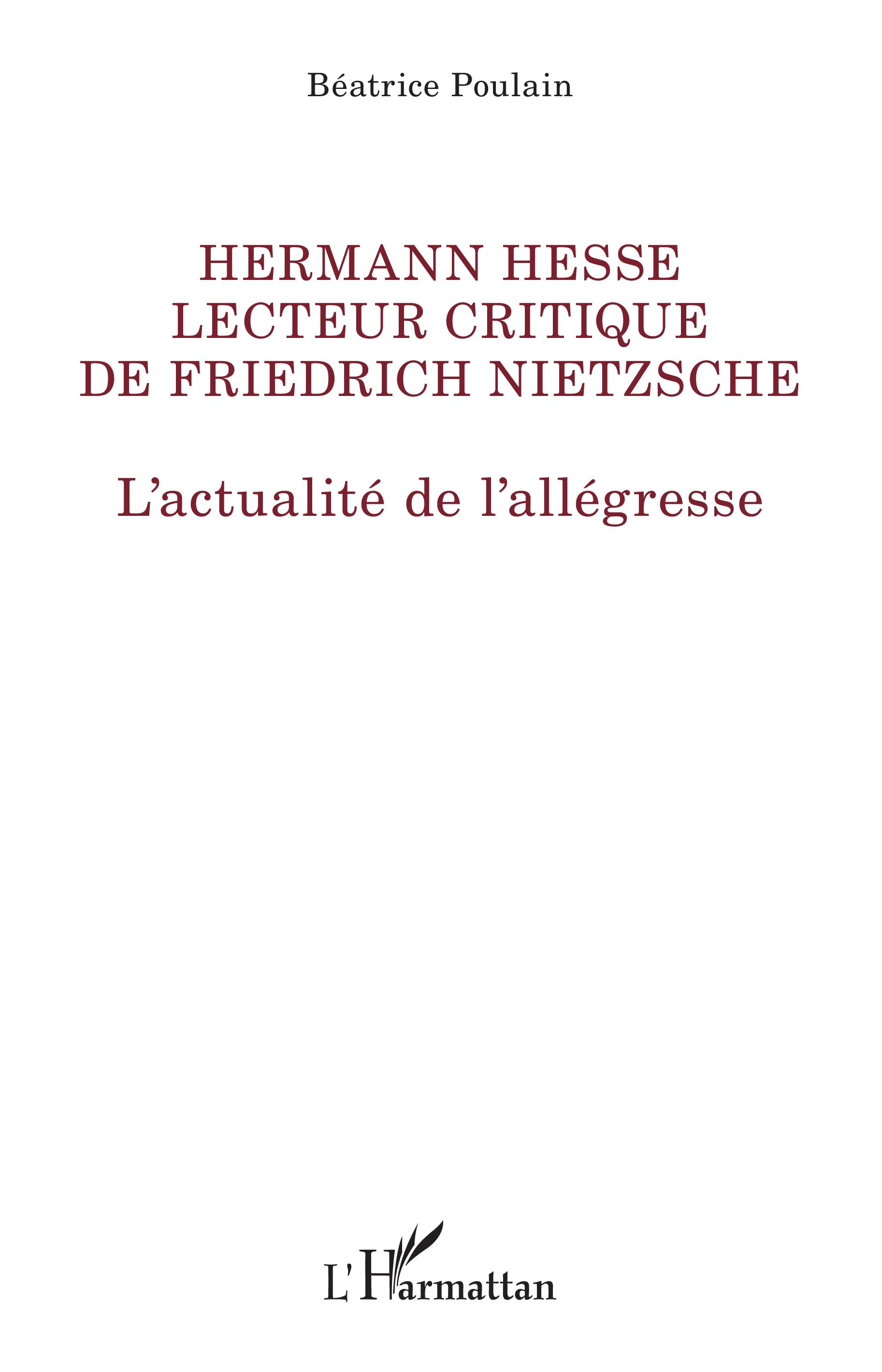 B. Poulain, Hermann Hesse lecteur critique de Friedrich Nietzsche