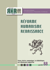 Réforme, Humanisme, Renaissance, n° 88 : 