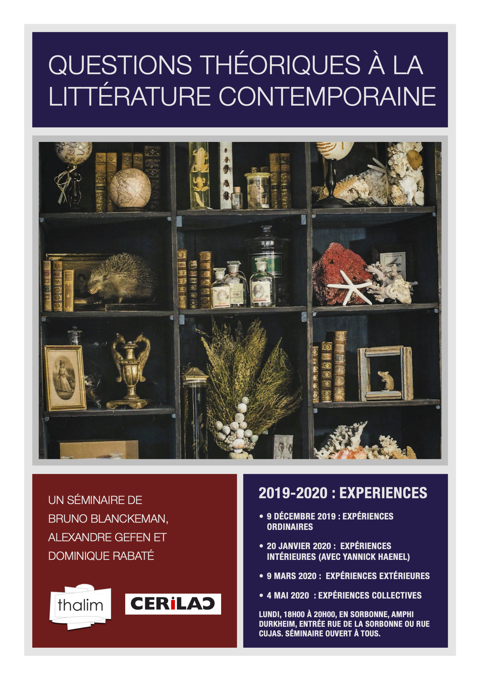 Expériences ordinaires (séminaire Questions théoriques à la littérature contemporaine, 2019-2020)