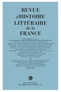 Revue d’Histoire littéraire de la France, n°4/2019