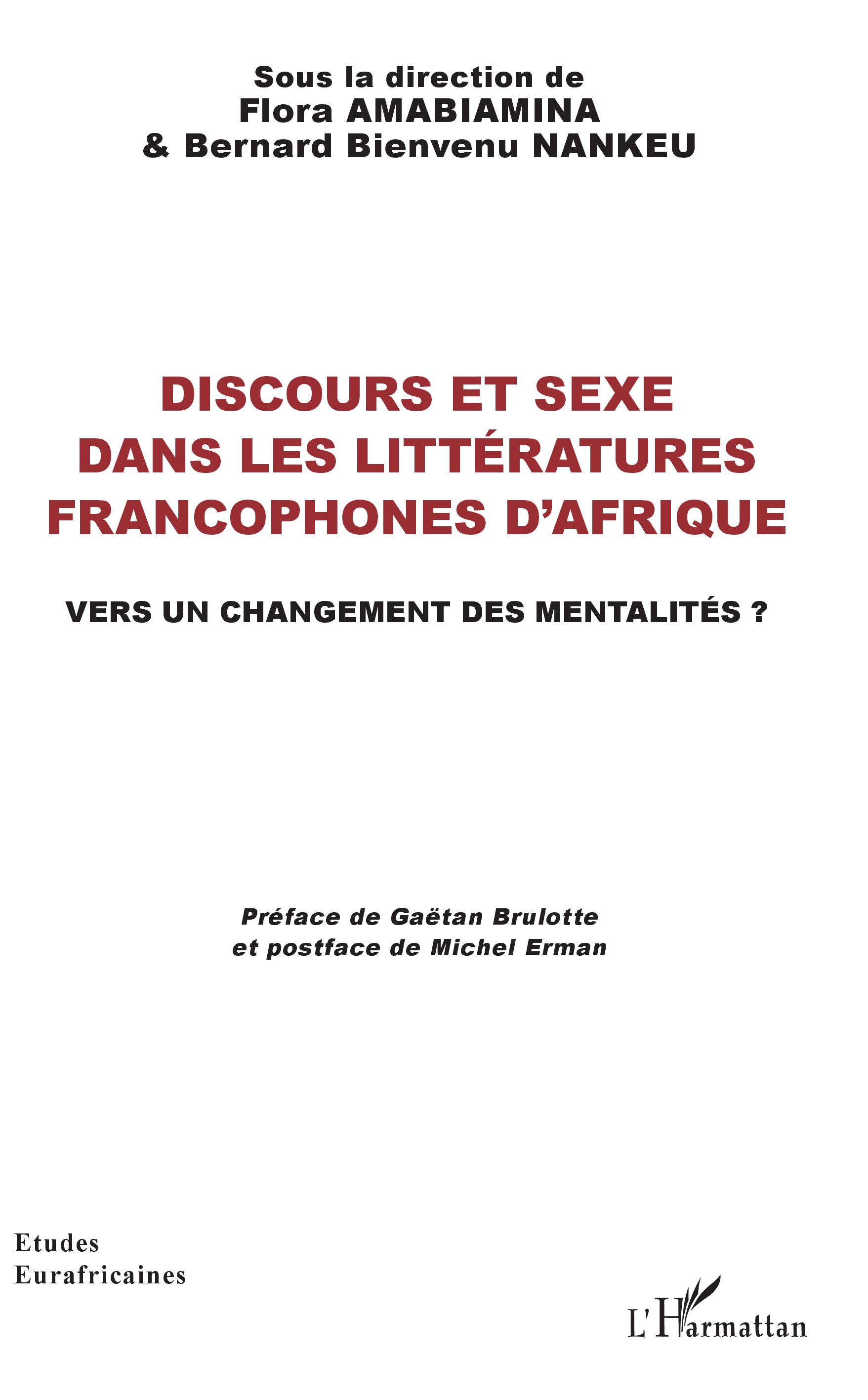 F. Amabiamina, B. B. Nankeu (dir.), Discours et sexe dans les littératures francophones d'Afrique. Vers un changement des mentalités ?