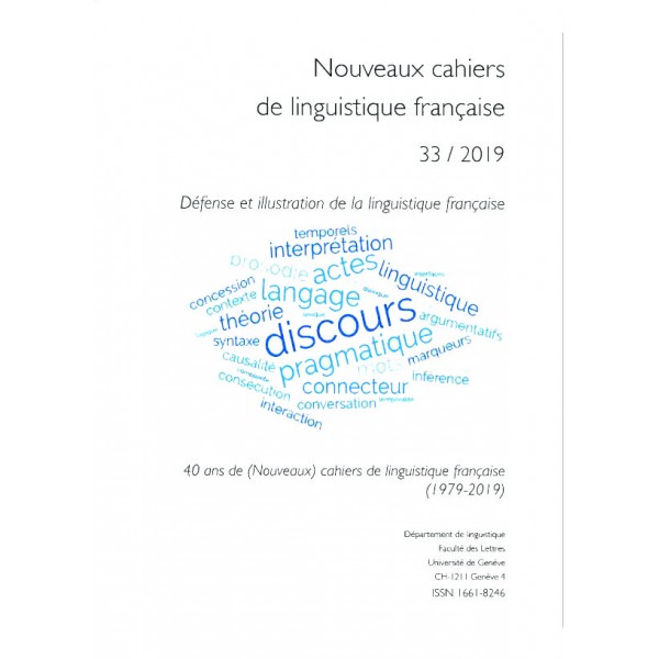 Nouveaux cahiers de linguistique française, n° 33 :