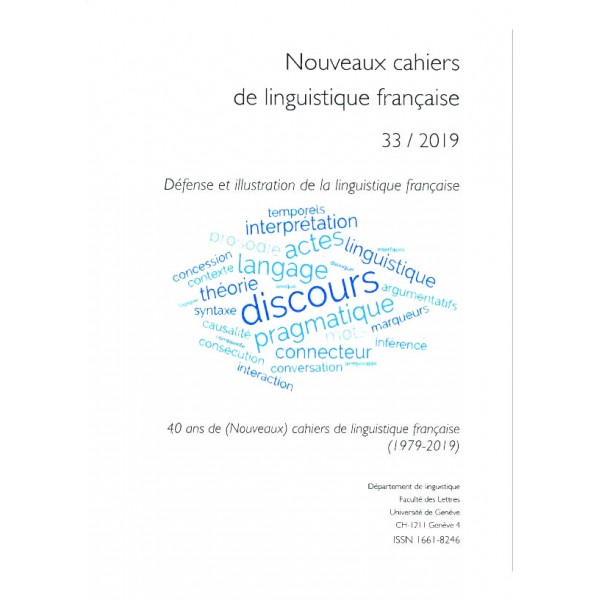 Nouveaux cahiers de linguistique française, n° 33 : 