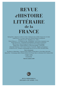 Revue d’Histoire littéraire de la France 2019, n° 2 : Varia