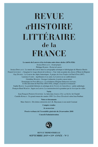 Revue d’Histoire littéraire de la France 2019, n° 3: Varia