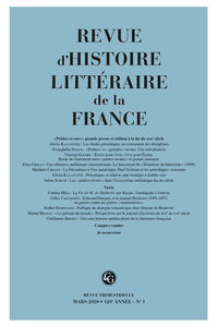 Revue d’Histoire littéraire de la France, 2020, n° 1: